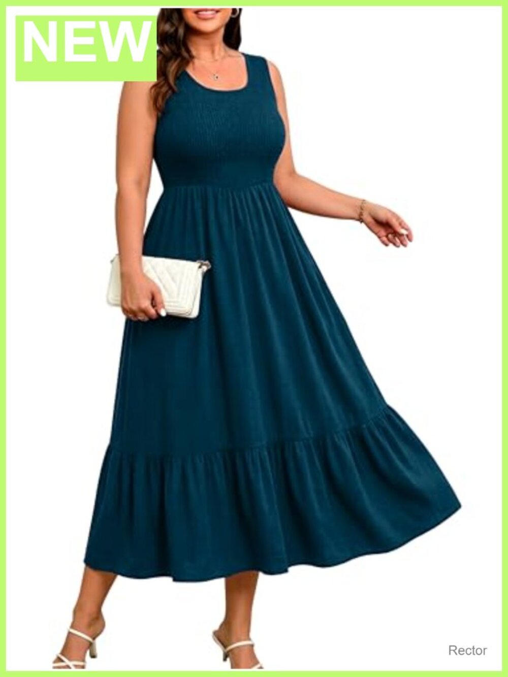 Plus Size Sleeveless Tiered Midi Tank Dress Smocked Flowy